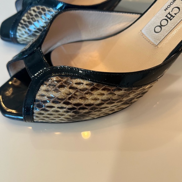 Jimmy Choo Black and Cream Peep-Toe Heels - Picture 5 of 6
